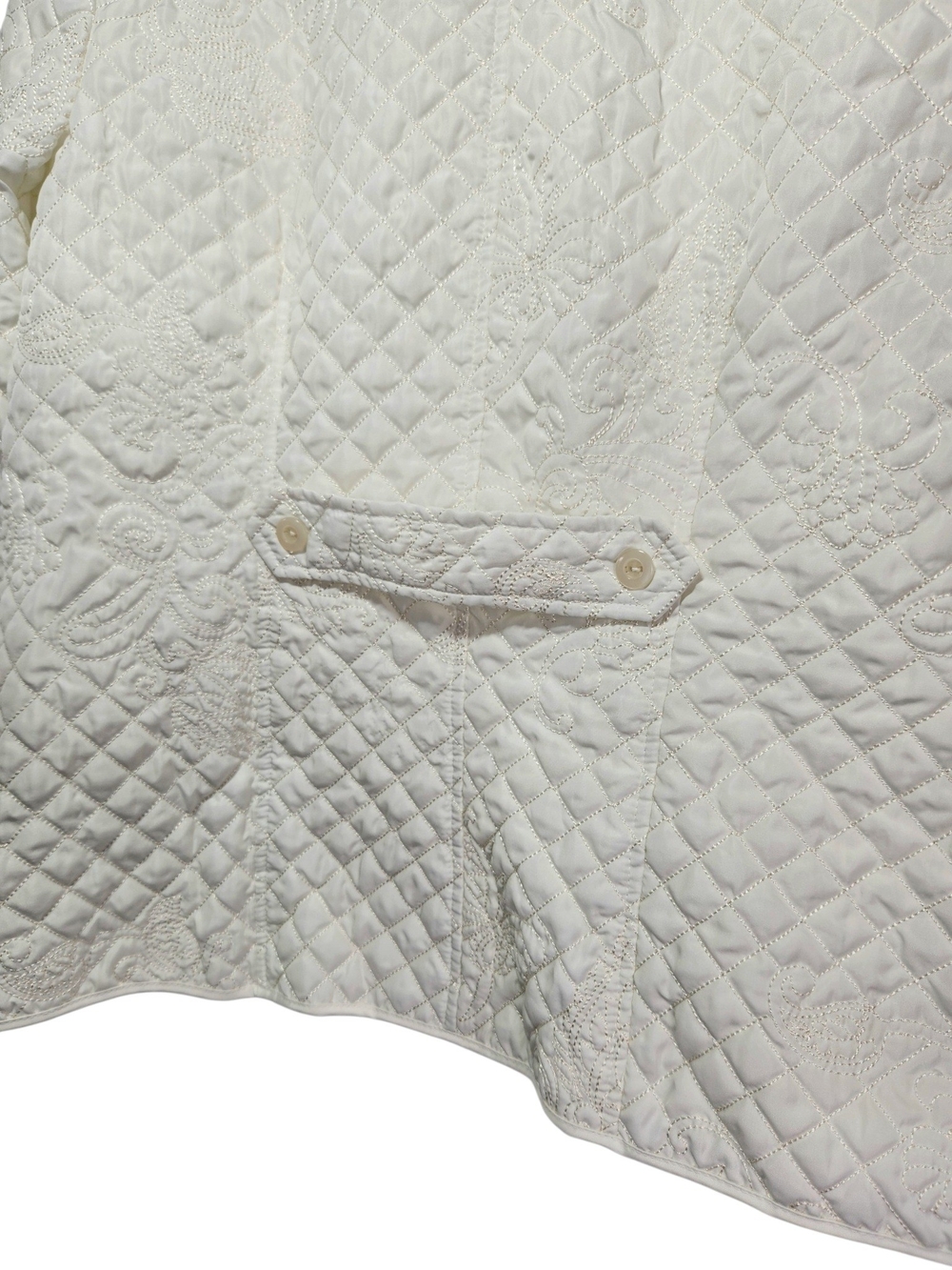 R.Q.T Women's Quilted Embroidered Jacket Ivory Floral Button Front Lined Size L - Picture 7 of 16